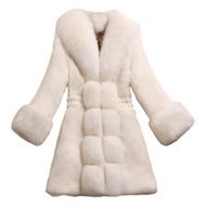Mid-aged Women Coat Fuzzy Faux Fur Slim Fit V Neck Celebrity Prom Banquet Overcoat Elastic Waist Mid