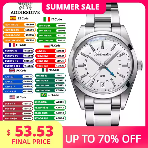 ADDIESDIVE AD2065 GMT Men's Watch Relogios Masculino Outdoor Stainless Steel Luminous Stainless Stee