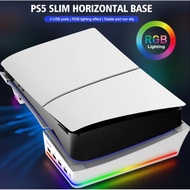 For PS5 Slim RGB Horizontal Stand with 4 USB Ports RGB Colorful Lights For Playstation 5 Game PS5 Accessories