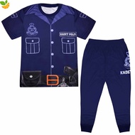 OBS-(1-12Y) Kids KADET Microfiber Full Print Pajamas Baju Tidur Budak Lelaki Kanak Kadet Police Uniform