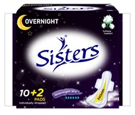 Sisters Sanitary Napkin Perforated Cottony Overnight 10+2 pads