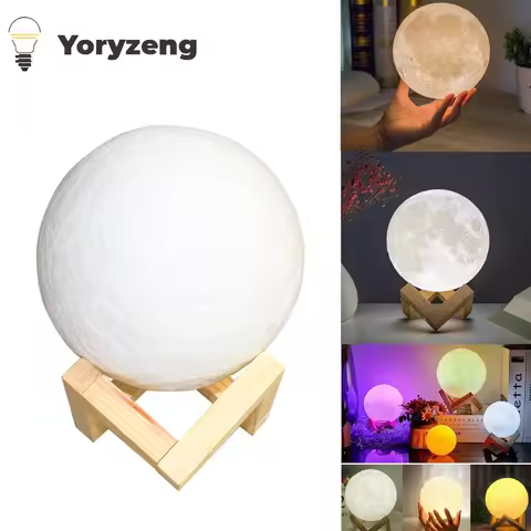Battery Powered 6cm 8cm 3D Print LED Moon Lamp Night Light Creative Touch Switch For Kid's Bedroom D