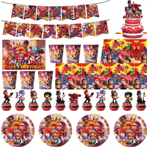 Kids Birthday Party Gifts Tableware Cups Plates Napkins Tablecloths Banners Balloons Cake Toppers Br