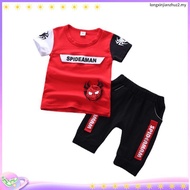 80-120 Baby Boys Two Piece Set Cartoon Spiderman Letter Printing Short Sleeved T-shirt+shorts Suit f