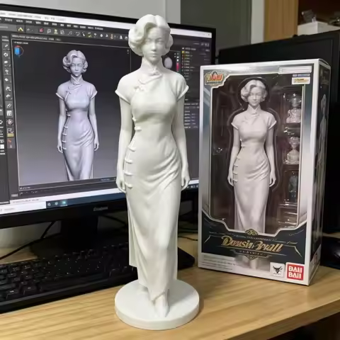 3D printed short qipao elegant beauty pure desire desktop sculpture antique style character decorati
