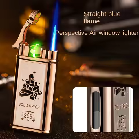 Inductive Band Light Battery Ignition Butane Gas Lighter, Windproof, Visible Gas Bin, Creative Cigar