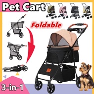 3 in 1 Pet Dog Stroller Foldable Pet Stroller Trolley Detachable Lightweight Outdoor Travel Trolley with Storage Basket