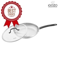 [ LOCAL READY STOCKS ] iGOZO 28CM ELITE 304 STAINLESS STEEL FRYPAN + GLASS LID KUALI GORENG DAPUR COOKWARE KITCHENWARE