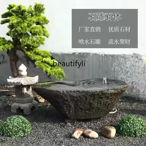 NQ52 Great discounts Natural black mountain stone water bowl fountain outdoor landscaping indoor sto