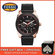 [Original] Fossil FS5120 Machine Chronograph Three-Hand Rose Gold Black Leather Black Dial Men Watch Jam Tangan Lelaki