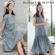 SG LOCAL WEEKEND X OB DESIGN WOMEN CLOTHES CHECKED RUFFLE HEM LONG DRESS 2 COLORS S-XXXL SIZE PLUS SIZE