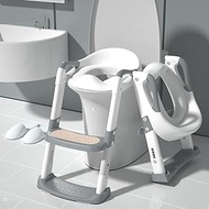 GLAF Anti-Slip Foldable Potty Training Seat with Step Stool Ladder for Kids Boys Girls Adjustable Toddler Toilet Training Seat Chair with Comfortable Cushion Safe Handle Anti-Slip Pads((White)