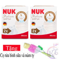 Combo 2 vỹ Ty thay bình sữa NUK Silicone Cổ Rộng size 2L - 2 cái/vỹ Tặng 1 cọ rửa bình sữa & núm ti 