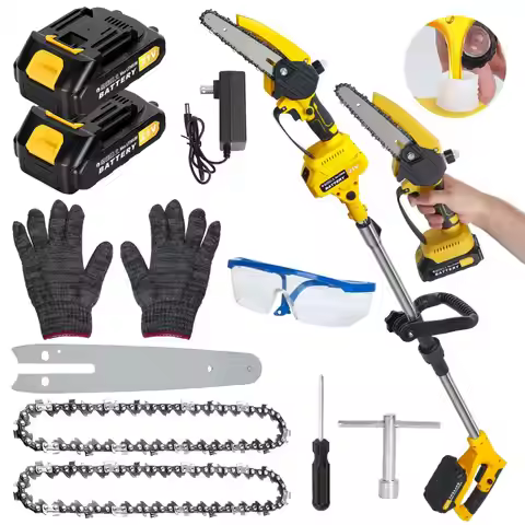 2 in 1 Cordless Pole Saw & Mini Chainsaw, 6-inch Brushless Electric Chain Saw with 2 x 1.5Ah Battery