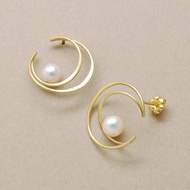 18K/10K Akoya 珍珠新月設計耳環 (黃金)