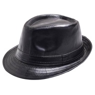 TOMO แฟชั่น Vintage หมวกสุภาพบุรุษคลาสสิก Fedora หมวก PU หนังแจ๊สหมวกขนาดใหญ่ Brim สำหรับอาหารค่ำปาร์ตี้