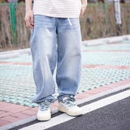 水洗淺色做舊寬版牛仔褲 日系 寬松褲 寬褲 潮流休閒褲 福利清倉