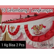 MERAH Red and White Flag, Decorative Banner, Bekron, Bekdrop Garuda, Full - 10 waves (6 large waves)