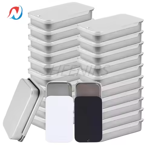 60PCS 2.36 x 1.34 x 0.43 Inch Metal Slide Top Tin Containers Rectangular Sliding Lid Tin Box for Can