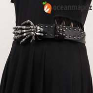 OCEANMAPDZ Skull Wide Waistband, Cool Adjustable Black Rivet Belt, Vintage Alloy PU Leather Y2K Skel