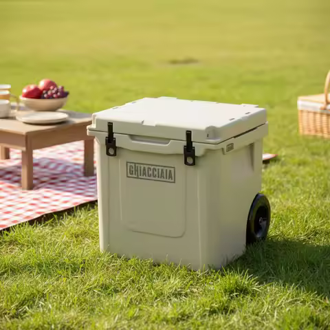 45QT Modern Rotomolded Cooler Box with Wheels Heavy Duty Rolling Ice Chest for Camping Fishing Medic