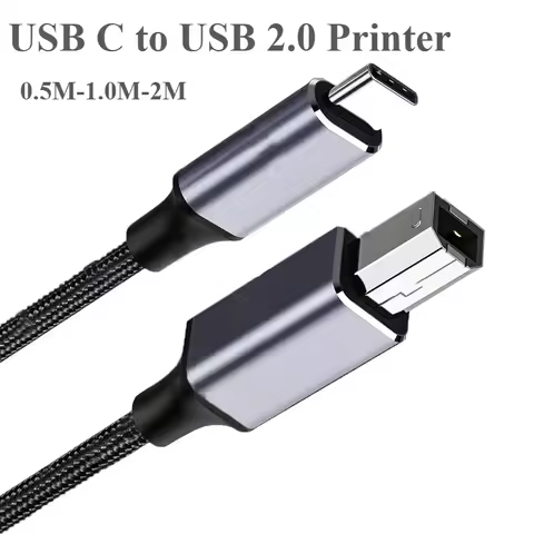 USB C To USB B 2.0 Printer Braided Cable For Printer Scanner Epson HP Canon Brother MacBook Pro MIDI