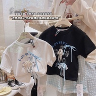 Short Sleeve T-Shirt Can Bow 2025 Bow Outer Wear Top Children's Clothing Casual Parent-Child Clothin