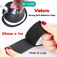 Velcro Tape 25mm x 1m Strong Self Adhesive Tape Magic Tape Nylon Sticker Both Sided Mounting Hook &amp; Loop Pelekat Kasut