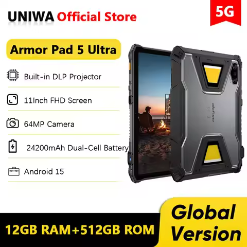 Ulefone Armor Pad 5 Ultra Rugged Tablet Portable Projector 200LM 24200mAh Battery 12GB+512GB 11" FHD