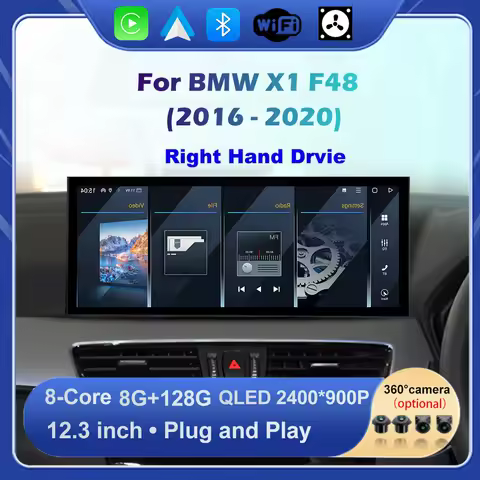 Wireless Carplay Android Auto QLED 2400*900P For Right Hand Drvie BMW X1 F48 2016-2020 NBT EVO Syste