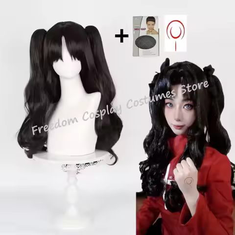 IN STOCK Anime Fate Tohsaka Rin Cosplay wig Big Wave Double Clip Ponytail Synthetic Heat Resistant W