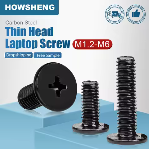 HOWSHENG Cross Ultra Thin Head Screw M1.6 M2 M3 M4 M5 M6 Carbon Steel Phillips Super Low Flat Head C