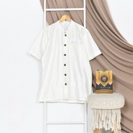 Baju Koko Pria Lengan Pendek Premium Satin Bordir | Baju Koko Putih