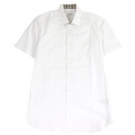 成色極佳的 BURBERRY 8071466，Tisci 時期設計，Nova 格紋襯裡，logo 刺繡，短袖紐扣襯衫，白色，S 碼，正品，男士