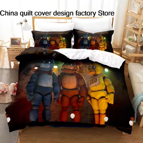 FNAF Bedding Set 3PCS Five5Nights at Freddy's Duvet Cover All Sizes Customizable for Kids Teens Bedr