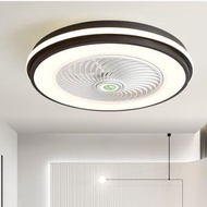 DDS - 現代吸頂電風扇吊燈（黑色圓-52CM-無極調光-遙控+智能款）#N270_009_332
