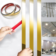 12M List Plat Strip Mirror Gold Stiker Dinding Garis Datar Bahan Stainless Steel Warna Emas