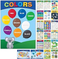 20 Large Educational Posters For Kids Toddlers (16.5x12 Double Sided English and Spanish) Includes: 