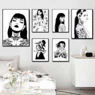 Black White Tattoo Girl Canvas Art  Ink Art Wall Decor  Art Home Wall Decor Canvas Poster