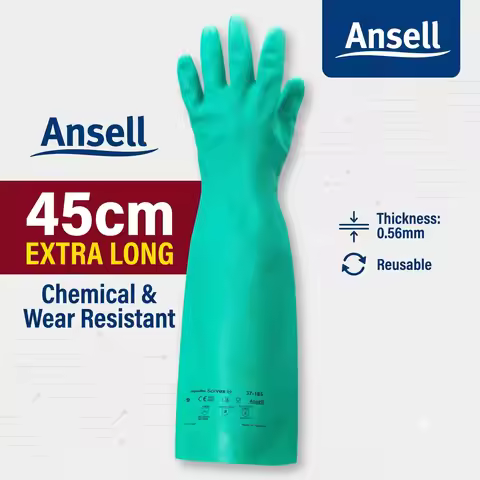 Ansell Solvex 37-185 Chemical Resistant Gloves 45cm Long Nitrile Safety Work Gloves Heavy Duty Indus