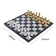 Metal Chess Set with High Quality Medieval Wooden Chessboard Adult and Children 32 Metal Chess Pieces Family Game Toy Gift Gift