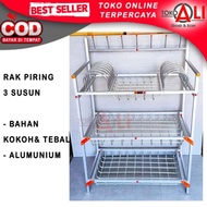 rak piring aluminium tebal 3 susun tempat piring rak dapur aluminium