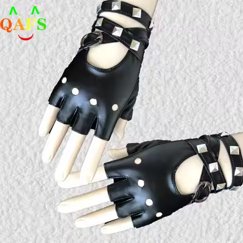 1 Pair Women Punk Short Synthetic Leather Gloves Half Finger Fingerless Gloves Fashion Lady Handsome