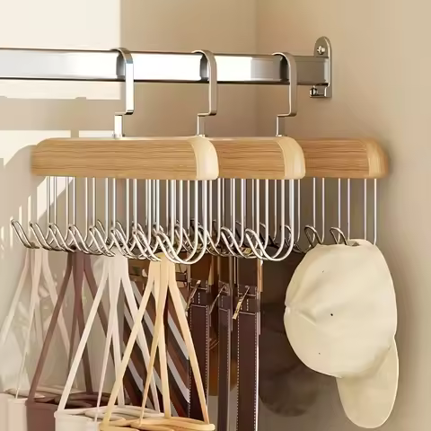 Solid Wood 8 Hook Hangers Multi-functional Women Storage Bra Underwear Vest Tie Clothes Hanger Wardr