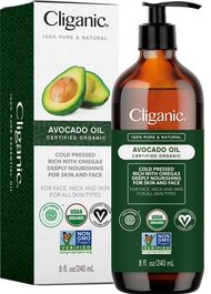 Cliganic Organic Avocado Oil, 100% Pure (8oz) - for Skin & Hair, Nourishing Carrier Oil for Face & B