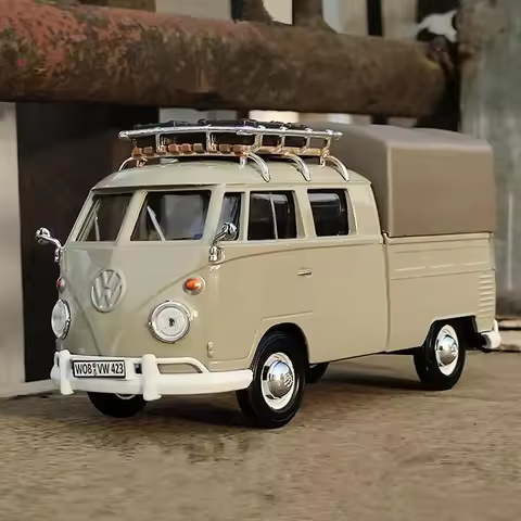 1/24 Volkswagen T1 Bus paduan Model mobil klasik diecast logam VAN SAMBA kendaraan Model mobil simul