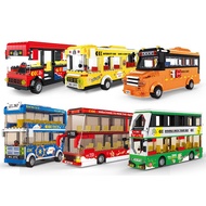 MOC City Town Tour Double Decker School Sightseeing Bus Model Educational Toy Building Block Brick Gift Kids TY555