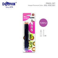 DOLPHIN DOL-PSE1331 2B Pencil Set (6pcs) | Hexagon Fluorescent Colour (with Eraser+Sharpener)