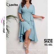 Lovito Elegant Plain Wrap Dress for Women LBL07024