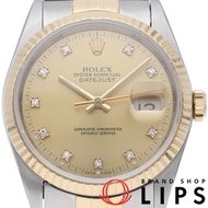 勞力士 Datejust 男士腕錶，10 鑽，已翻新，型號 16233G(S)，帶原裝錶盒、保固卡和國際服務保固卡，K18YG/SS 錶殼，顏色，1993 年翻新拋光，成色極佳 [二手]